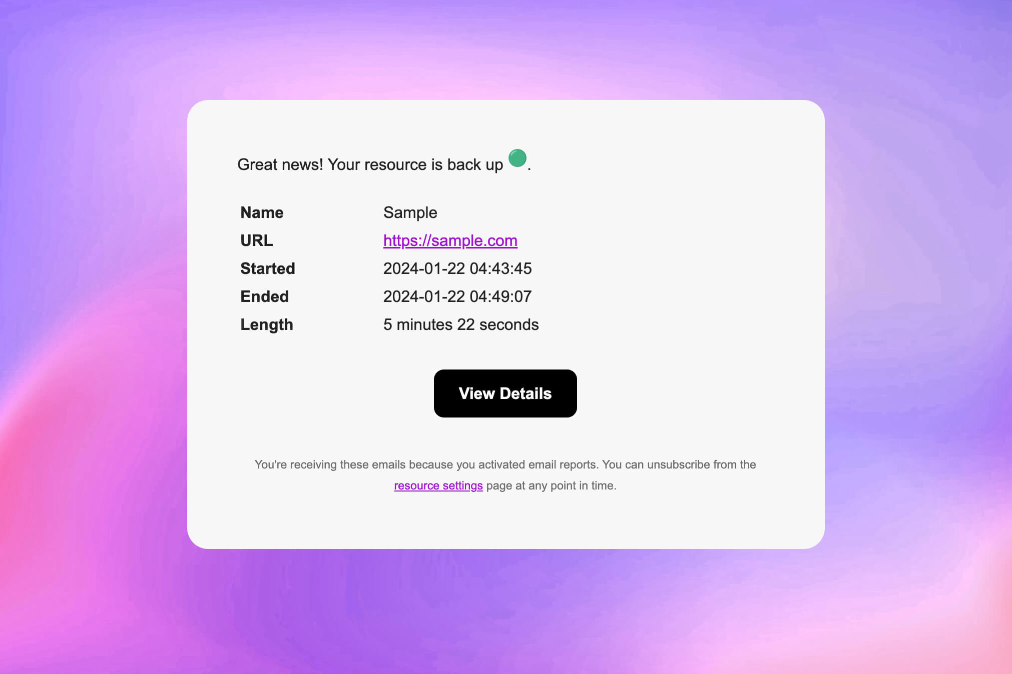 Скриншот оповещений по email